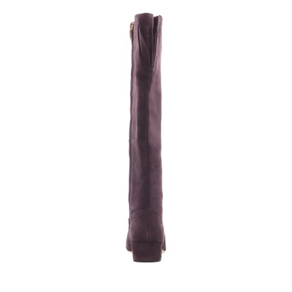 Clarks Womens Orabella Ava Knee High Boots Aubergine Suede | UK-6519723